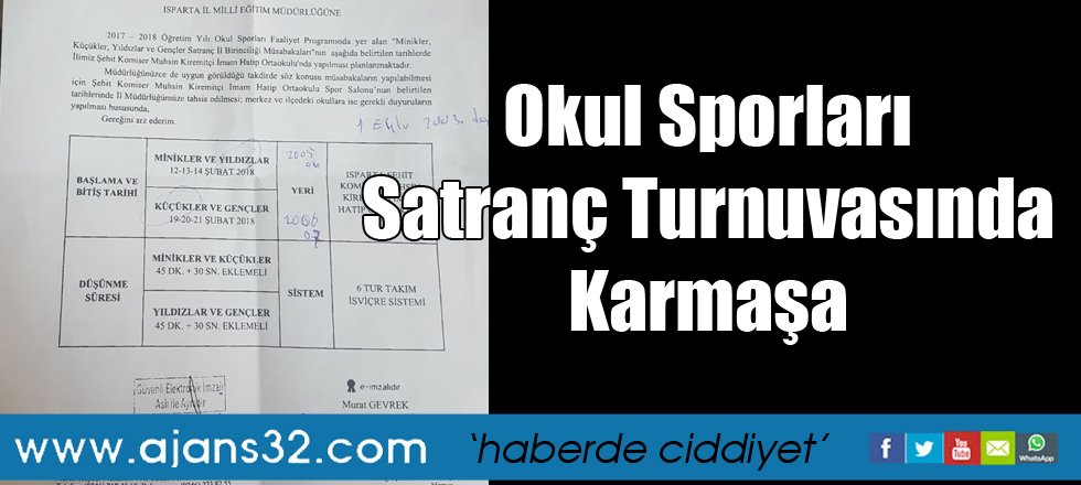 Okul Sporları Satranç Turnuvasında Karmaşa