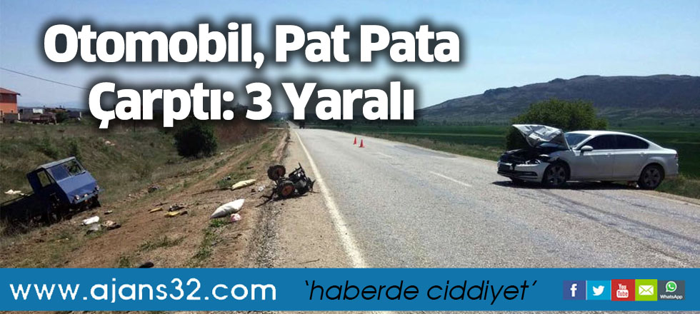 Otomobil, Pat Pata Çarptı: 3 Yaralı