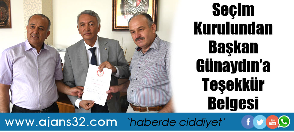 Seçim Kurulundan Başkan Günaydın'a Teşekkür Belgesi