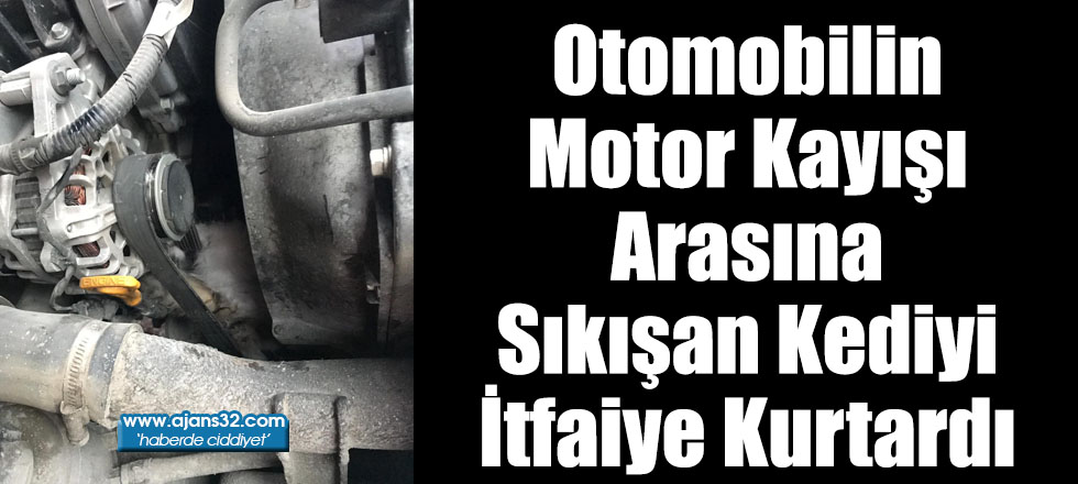 Otomobilin Motor Kayışı Arasına Sıkışan Kediyi İtfaiye Kurtardı