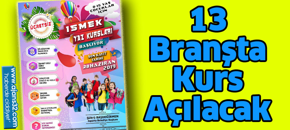 13 branşta kurs açılacak