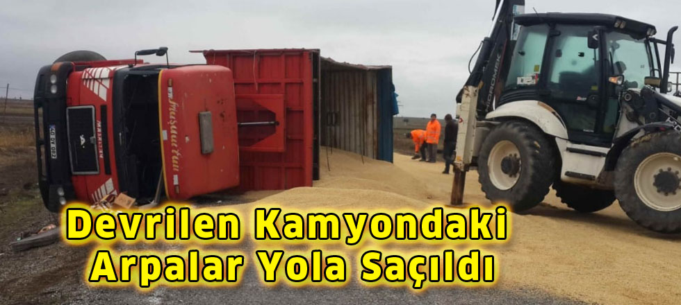 Devrilen Kamyondaki Arpalar Yola Saçıldı