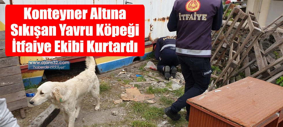 Konteyner Altına Sıkışan Yavru Köpeği İtfaiye Ekibi Kurtardı