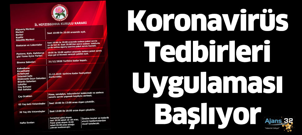 Koronavirüs Tedbirleri Uygulaması Başlıyor