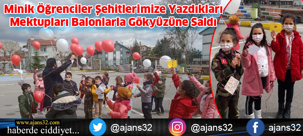 Minik Öğrenciler Şehitlerimize Yazdıkları Mektupları Balonlarla Gökyüzüne Saldı