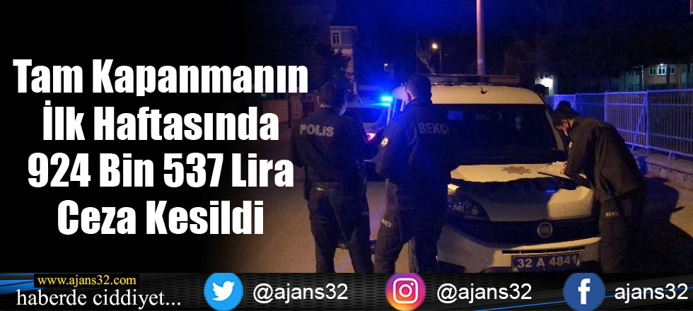 Tam Kapanmanın İlk Haftasında 924 Bin 537 Lira Ceza Kesildi