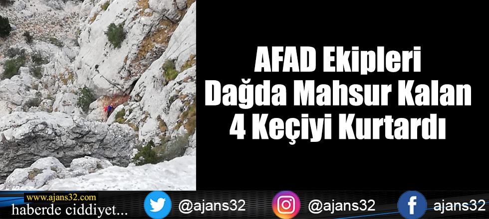 AFAD Ekipleri Dağda Mahsur Kalan 4 Keçiyi Kurtardı