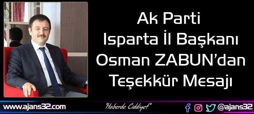 Başkan ZABUN'dan Teşekkür Mesajı