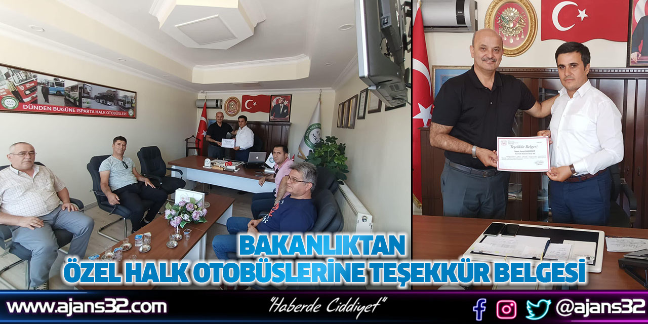 Bakanlıktan Özel Halk Otobüslerine Teşekkür Belgesi