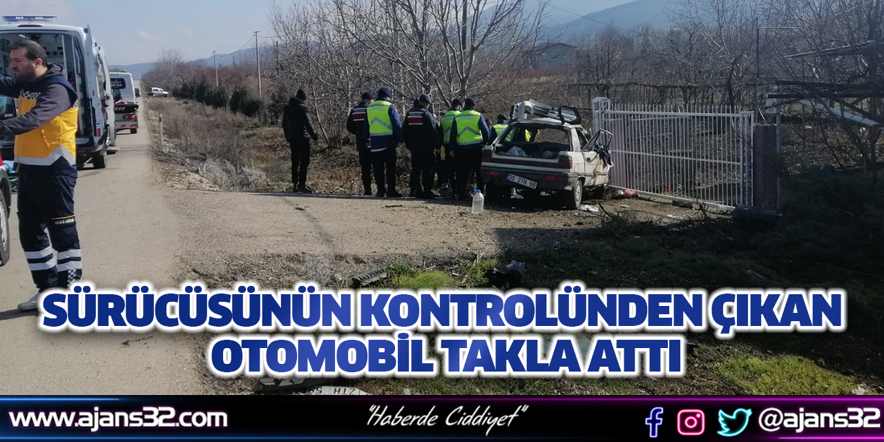 Sürücüsünün Kontrolünden Çıkan Otomobil Takla Attı