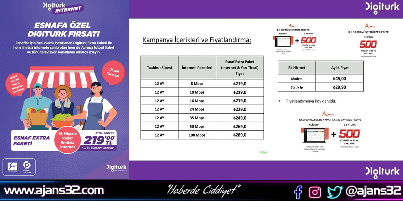 Esnaflara Özel İnternet Kampanyası Digitürkte