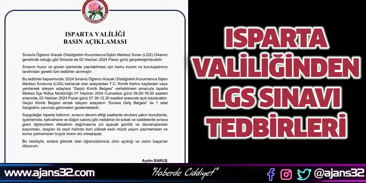 Isparta Valiliğinden LGS Sınavı Tedbirleri