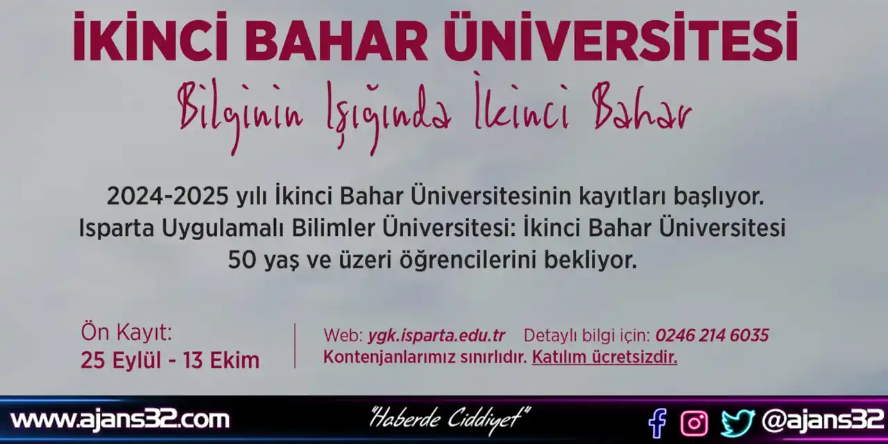 İkinci Bahar Üniversitesi 50 Yaş ve Üzeri Öğrencilerini Bekliyor