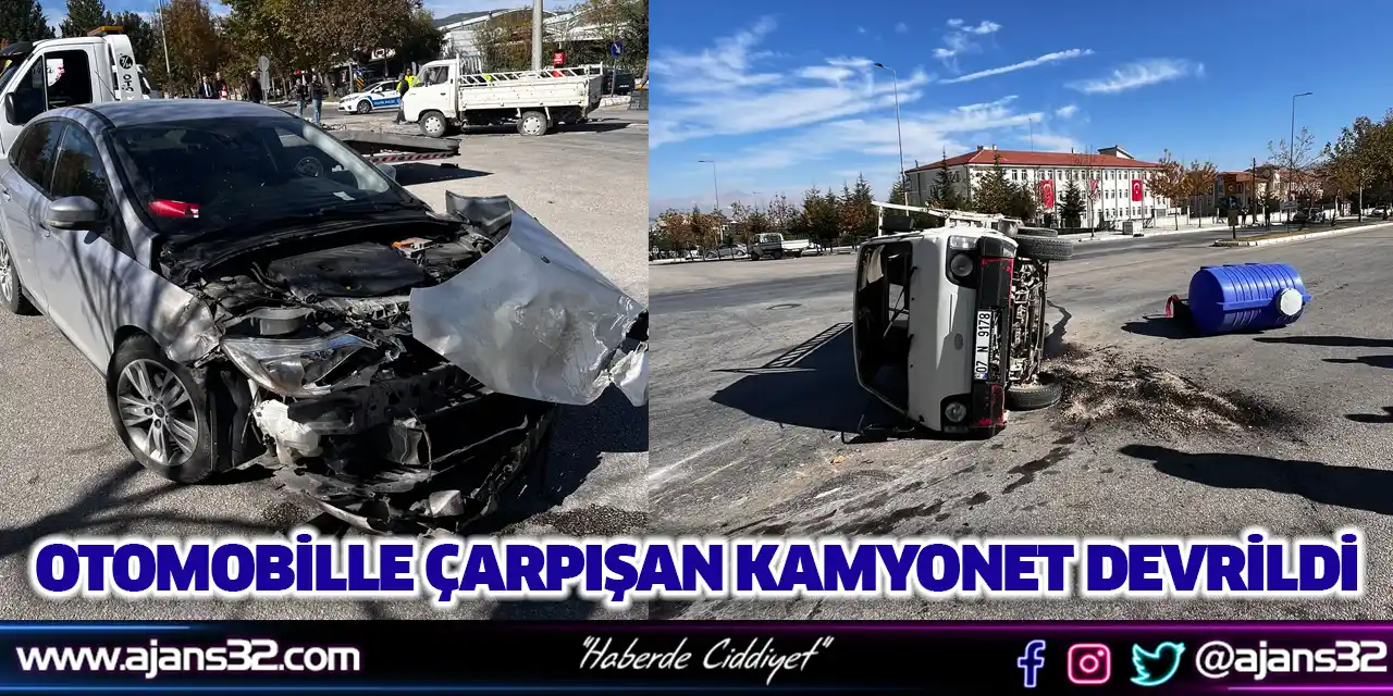 Otomobille Çarpışan Kamyonet Devrildi