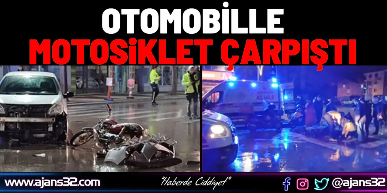 Otomobille Motosiklet Çarpıştı