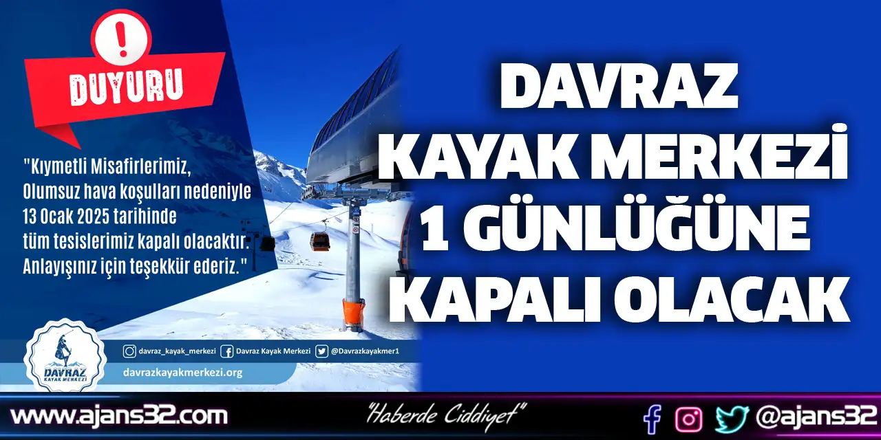 Davraz Kayak Merkezi 1 Günlüğüne Kapalı Olacak