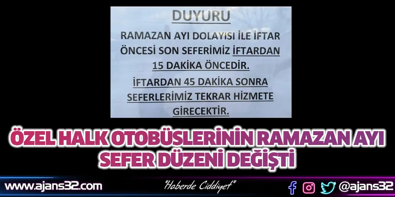 Özel Halk Otobüslerinin Ramazan Ayı Sefer Düzeni Değişti