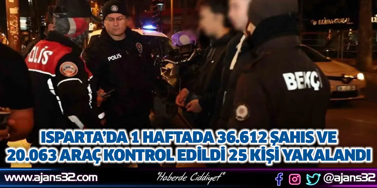 Isparta’da 1 Haftada 36.612 Şahıs ve 20.063 Araç Kontrol Edildi 25 Kişi Yakalandı