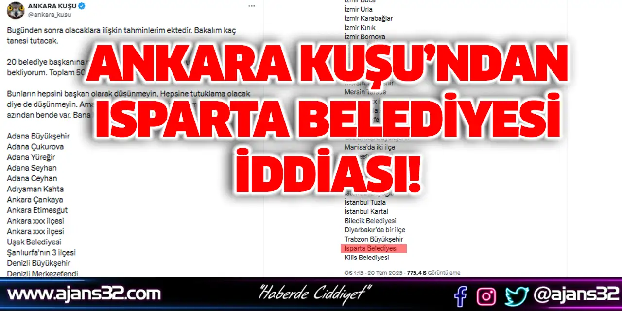 Ankara Kuşu'ndan Isparta Belediyesi İddiası