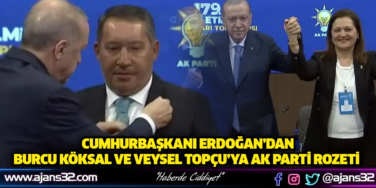 Cumhurbaşkanı Erdoğan’dan Burcu Köksal ve Veysel Topçu’ya AK Parti Rozeti