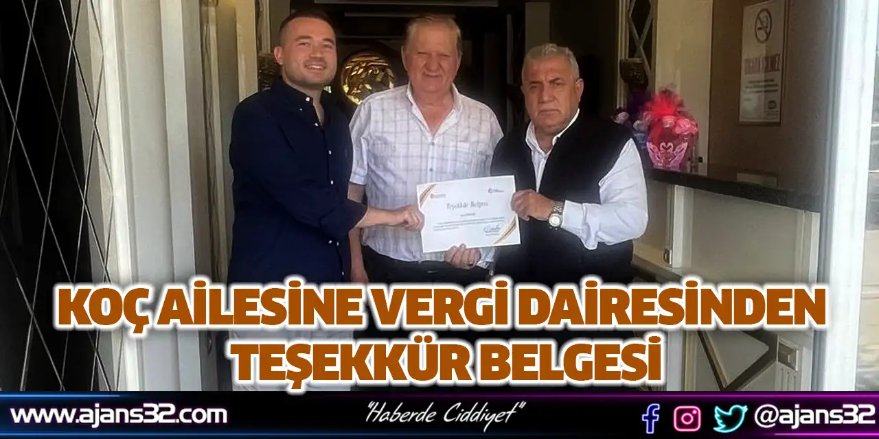 Koç Ailesine Vergi Dairesinden Teşekkür Belgesi