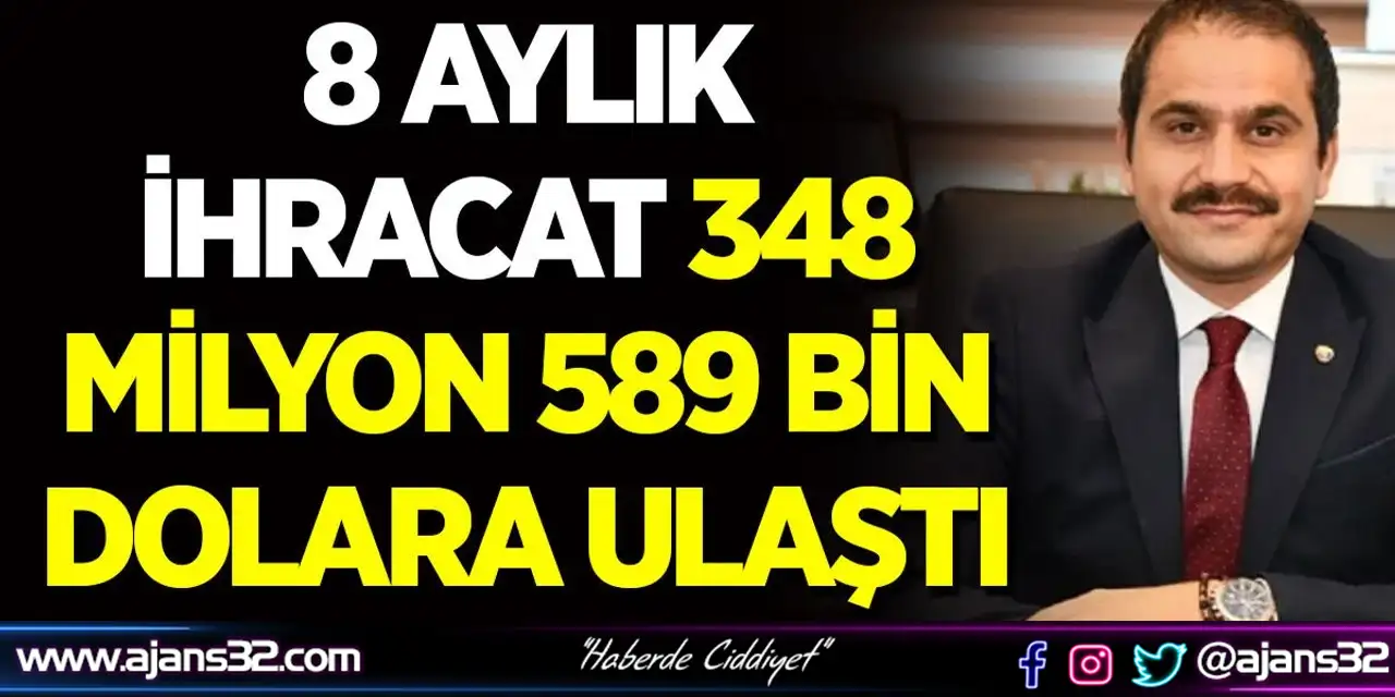 8 Aylık İhracat 348 Milyon 589 Bin Dolara Ulaştı